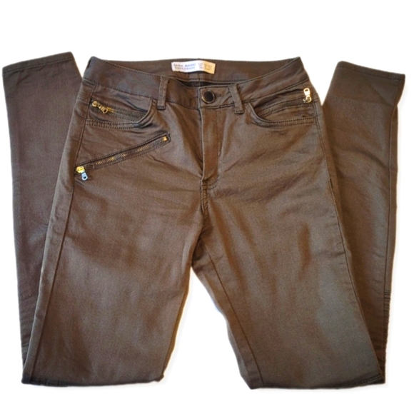 ZARA Basic Mid-Rise Denim Stretch Pants - Picture 3 of 9